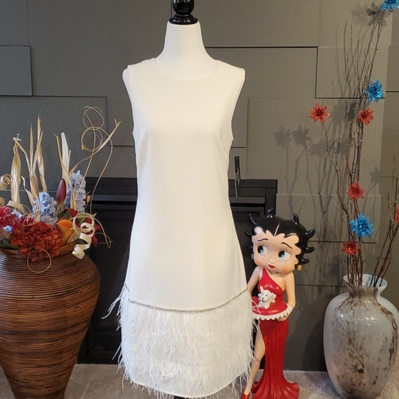 NWT Tahari Feather Trim Shift Dress - Picture 4 of 12
